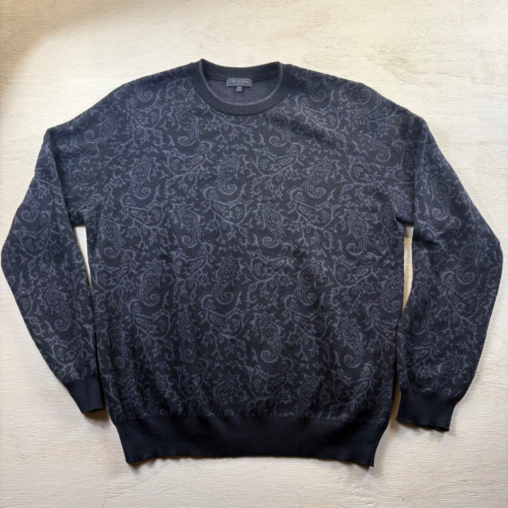VTG Saks Fifth Avenue Merino Wool Sweater Men XL Black Quiet Luxury Italy 90s
